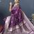 Wine purple banarasi silk blend saree with silver zari border & woven pallu