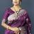 Wine purple banarasi silk blend saree with silver zari border & woven pallu