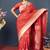 Red banarasi silk blend saree with silver zari border & woven pallu
