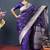 Violet banarasi silk blend saree with silver zari border & woven pallu