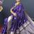 Violet banarasi silk blend saree with silver zari border & woven pallu