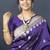 Violet banarasi silk blend saree with silver zari border & woven pallu