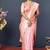 Baby pink banarasi silk blend saree with silver zari border & woven pallu