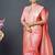 Baby pink banarasi silk blend saree with silver zari border & woven pallu