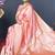 Baby pink banarasi silk blend saree with silver zari border & woven pallu