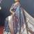 Grey banarasi silk blend saree with silver zari border & woven pallu