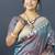 Grey banarasi silk blend saree with silver zari border & woven pallu