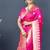 Rani pink banarasi silk blend saree with silver zari border & woven pallu