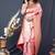 Baby pink banarasi silk blend saree with zari border & woven pallu