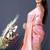 Baby pink banarasi silk blend saree with zari border & woven pallu