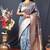 Grey banarasi silk blend saree with zari border & woven pallu