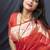 Red banarasi silk blend saree with zari border & woven pallu