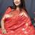 Red banarasi silk blend saree with zari border & woven pallu