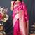 Rani pink banarasi silk blend saree with zari border & woven pallu