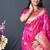 Rani pink banarasi silk blend saree with zari border & woven pallu