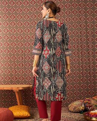Women Ethnic Motif Printed Pure Cotton Straight Kurta Trousers Set 5