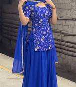 Women's Beautiful Embroidery Work Georgette Fabric Straight Kurta Sharara and Dupatta Set