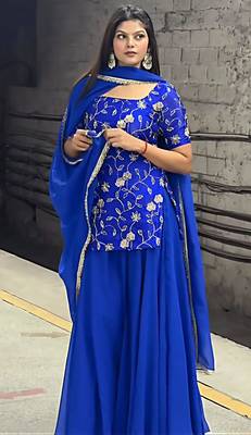 Women's Beautiful Embroidery Work Georgette Fabric Straight Kurta Sharara and Dupatta Set 2