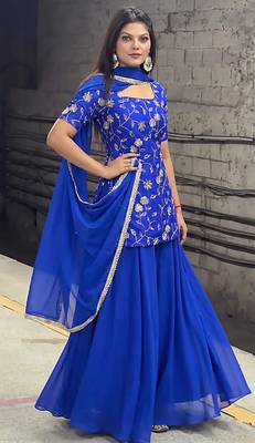 Women's Beautiful Embroidery Work Georgette Fabric Straight Kurta Sharara and Dupatta Set 4