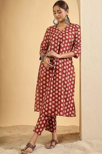 Women Printed Regular Pure Cotton Kurta with Trousers
