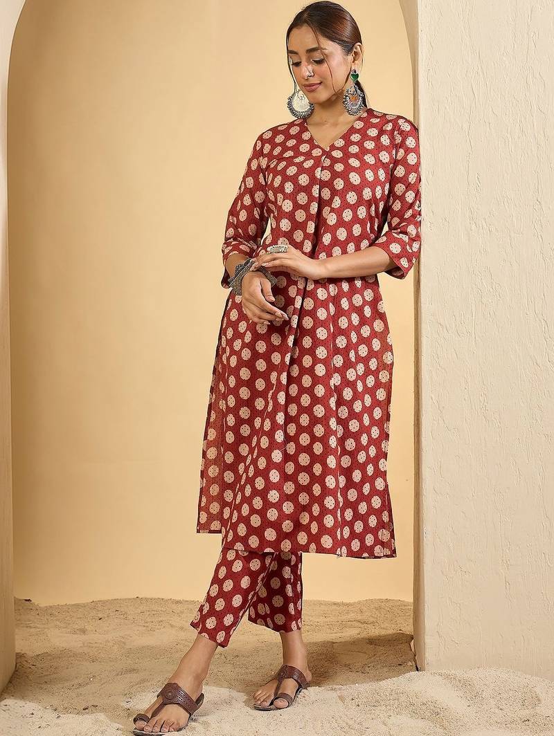 Women Printed Regular Pure Cotton Kurta with Trousers