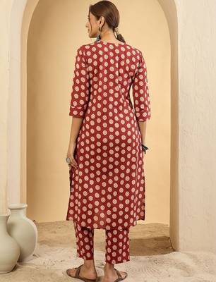 Women Printed Regular Pure Cotton Kurta with Trousers 4