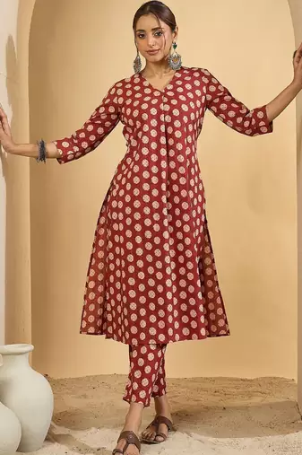 Women Printed Regular Pure Cotton Kurta with Trousers