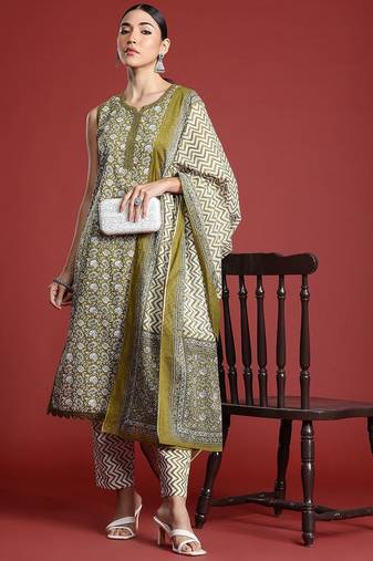 Paisley Printed Regular Pure Cotton Kurta with Trousers & With Dupatta