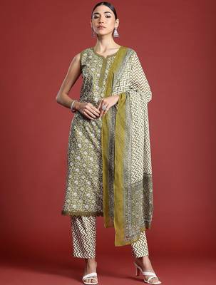 Paisley Printed Regular Pure Cotton Kurta with Trousers & With Dupatta 5
