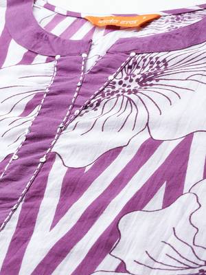 Floral Printed Regular Sequinned Pure Cotton Kurta with Trousers 2