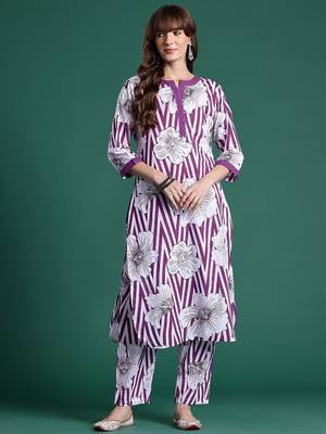 Floral Printed Regular Sequinned Pure Cotton Kurta with Trousers 3