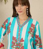 Floral Screen Printed V-Neck Pure Cotton Straight Kurta With Trousers