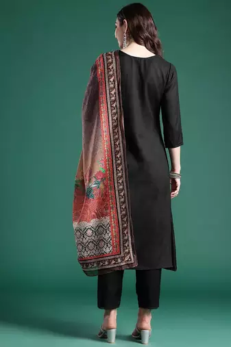 Solid Kurta With Trousers & Dupatta