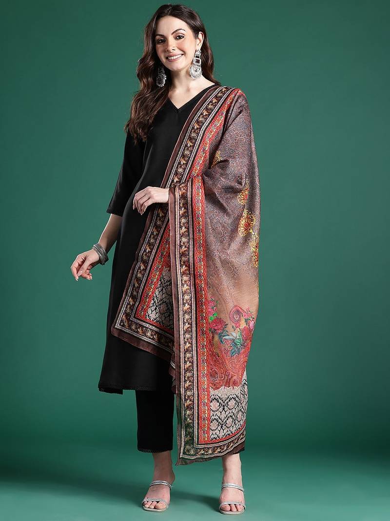 Solid Kurta With Trousers & Dupatta