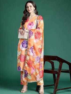 Floral Printed Regular Kurta with Trousers & Dupatta 1