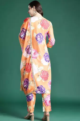 Floral Printed Regular Kurta with Trousers & Dupatta