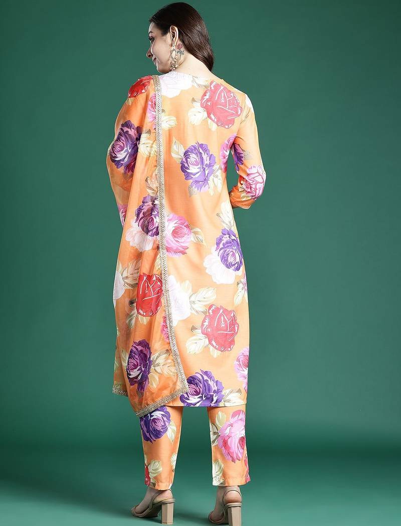 Floral Printed Regular Kurta with Trousers & Dupatta