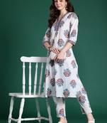 Floral Printed Pure Cotton Kurta with Trousers