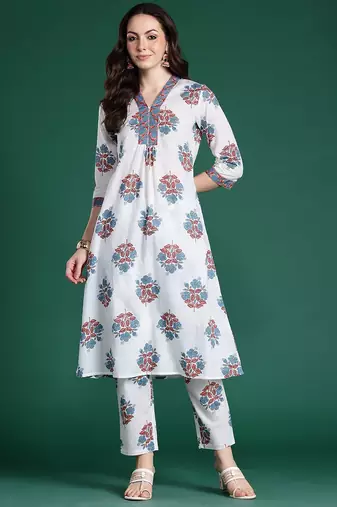 Floral Printed Pure Cotton Kurta with Trousers