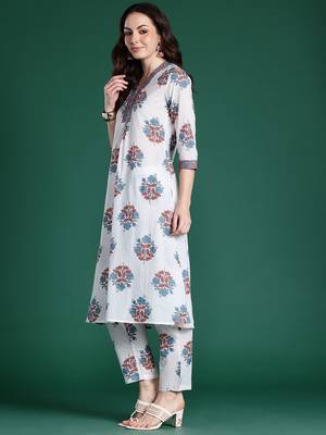 Floral Printed Pure Cotton Kurta with Trousers 5