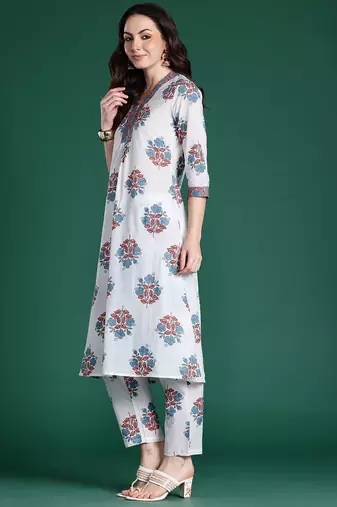 Floral Printed Pure Cotton Kurta with Trousers