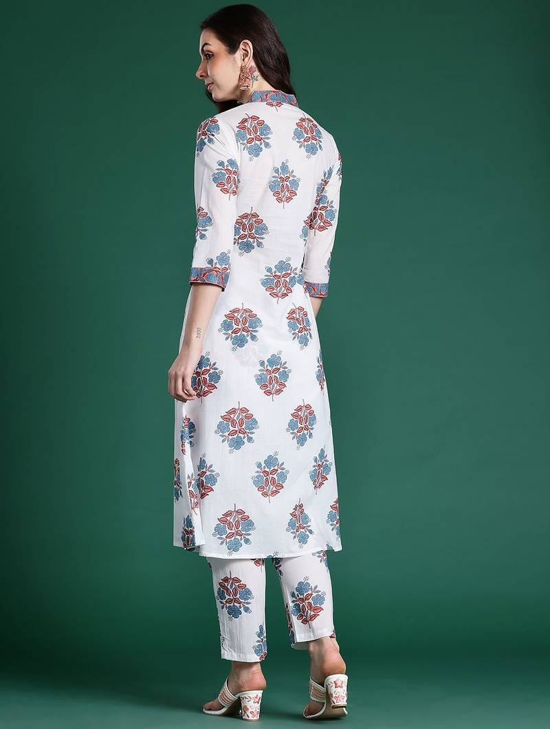 Floral Printed Pure Cotton Kurta with Trousers