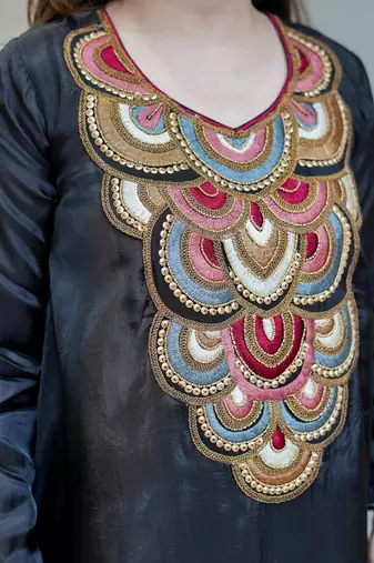 Embroidery French Crepe Fabric Flared Kurta and Palazzo Set