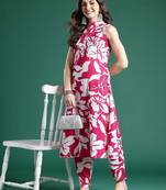 Floral Printed Pleated Pure Cotton Kurta with Trousers