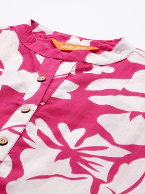 Floral Printed Pleated Pure Cotton Kurta with Trousers 2