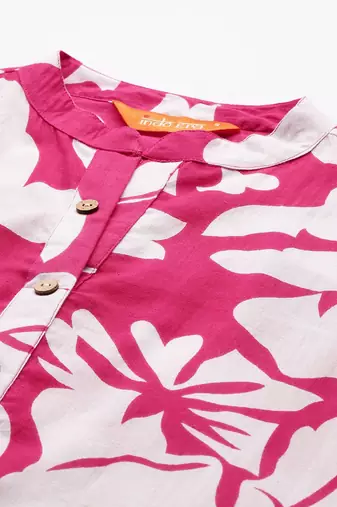 Floral Printed Pleated Pure Cotton Kurta with Trousers