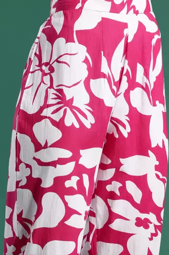 Floral Printed Pleated Pure Cotton Kurta with Trousers