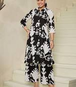 Abstract Printed Shirt Collar Pure Cotton A-Line Kurta With Trousers