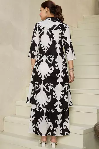 Abstract Printed Shirt Collar Pure Cotton A-Line Kurta With Trousers