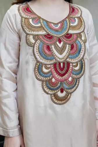 Embroidery French Crepe Fabric Flared Kurta and Palazzo Set